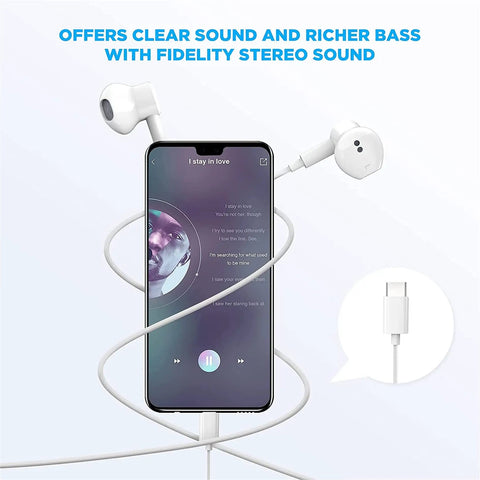 Two Pack USB C Earbuds With Mic And Remote, Noise Cancelling Wired Headphones for iPhone 15 Series in use with smartphone