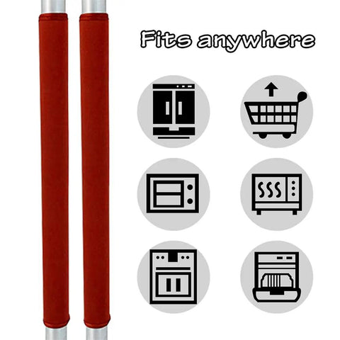 Slick Red Neoprene Fridge Door Handle Covers 4 Pack for various kitchen appliances, showcasing versatility in fit.
