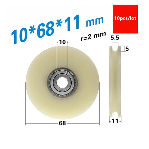 Top Shelf 10 Pack U Groove Plastic Coated Bearings 6200ZZ 10mm 68mm 11mm Pom Nylon Pulley Track Guide Roller Wheels dimensions