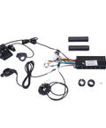 Brushless Electric Bicycle Controller Kit 36V And 48V 750-1200W With FOC Sine Wave For Ultra Quiet, Ultra Smooth Ride, Effortless City Commute, Weekend Cruisin, And Quick Performance Upgrades. Black aluminum e-bike controller kit with display, throttle, and wiring