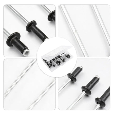 120 Pcs Black Aluminum Blind Rivets Set With Standard Head Size And Smooth Finish DIY Ready Rivet Kit in open case