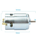 Smooth Riding DC Motor 775 Upgrade Kit Featuring Dual Ball Bearings That Kick Some Serious Torque At 12000 RPM measures 101mm x 72mm x 50mm.