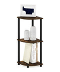 Solid Three Tier Corner Bookshelf For Living Room And Small Apartment Space Saving Setup With Open Display Tiers on sleek frame.