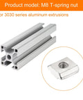 M8 T-spring nut and 3030 series aluminum extrusion for secure mounting, essential for construction in kits.