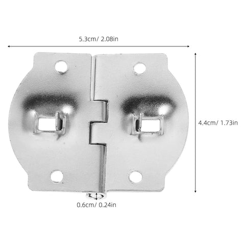 Adjustable Angle Iron Hinges Set For Jewelry Boxes And Wooden Cases Four Piece Hidden Mount with metal design shown with dimensions.