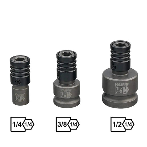 Square Drive Quick Release Bit Holder Adapters for Impact Wrenches 3 Piece Set with 1/4, 3/8, 1/2 inch sizes