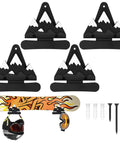 Heavy Duty Snowboard Wall Mount Set Space Saving Indoor Board Rack For Garage Or Bedroom featuring black metal mountain-themed clamps.