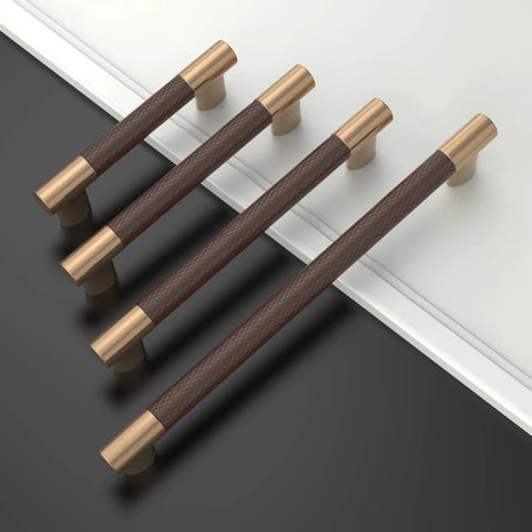 Premium Champagne Bronze And Brown Knurled Kitchen Cabinet Pulls With A Badass Heavy Duty Grip 5 Inch Center To Center 10 Pack displayed on surface.