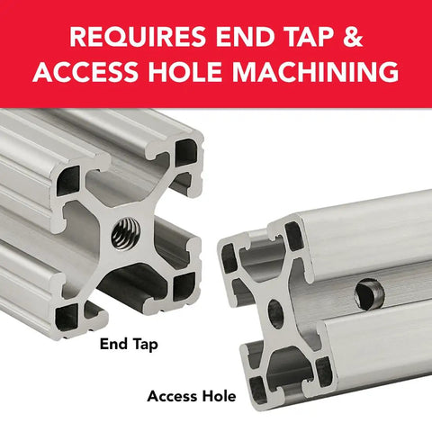 1 4 20 Socket Cap Bolts Paired With Double Wing Clips For 90 Degree Aluminum Extrusion T Slot Frame Brackets Tough As Nails Hardware Kit No Sweat Assembly Badass Setup showing end tap and access hole machining details.