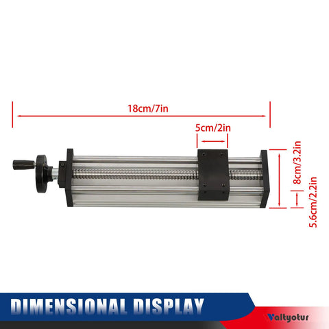 Dual Rail Manual Sliding Table Featuring SFU1605 Ball Screw High Precision Linear Guideway 250mm Shaft Length top view showing dimensions.