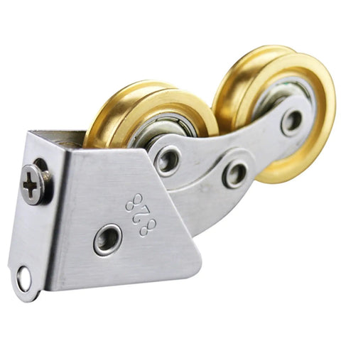 Slick Heavy Duty Sliding Cabinet Pulleys For Pantry Cupboards And Closet Doors Featuring Noiseless Quiet Glide Operation, double wheel rollers in steel.