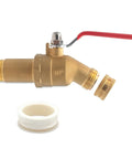 Three Quarter Inch MNPT Full Port Brass Water Heater Drain Valve With Two Inch Shank And 180 Degree Handle Garden Hose Adapter