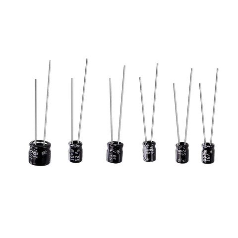Six Piece Capacitor Repair Set For Bose Wave CD Player with six black audio grade capacitors, designed to fix Please Wait errors.