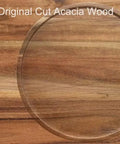 Smooth As Butter 14 Inch Solid Acacia Wood Lazy Susan Rotating Turntable Locks displayed on a wooden surface.