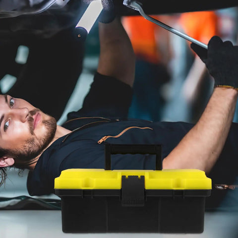 Rock Solid Plastic Toolbox Organizer With Heavy Duty Carry Handle And Secure Snap Buckle Closure For Mechanics Workshop Hardware Tool Storage.