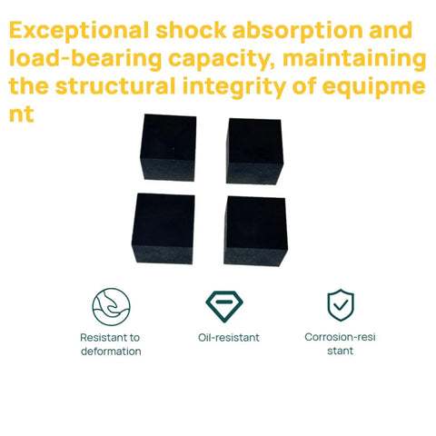 4 Piece Rock Solid Rubber Anti Vibration Isolation Blocks for HVAC and AC Units Heavy Duty Sound Dampening Bumper Pads on a white background.