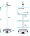 Reserve Function Free Standing Toilet Paper Holder With Crystal Finial In Chrome Finish Easy Install No Tools Required Space Saving Bathroom Stand 24.4 Inch Tall Toilet Roll Holder With Modern Chrome Look, showing dimensions and components
