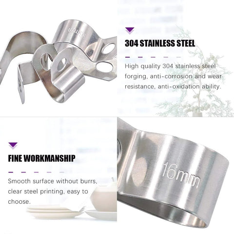 50Pcs 304 Stainless Steel Cable Clamps Assortment Kit Without Rubber Cushioned Clamps, 16mm shown, durable metal holders.