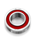 Heavy Duty Three Quarter Inch Roller Bearings For Lawn Mowers And Yard Gear Smooth Spinning Galvanized Carbon Steel Replacement Parts 10 Pack close-up view of a red and silver roller bearing