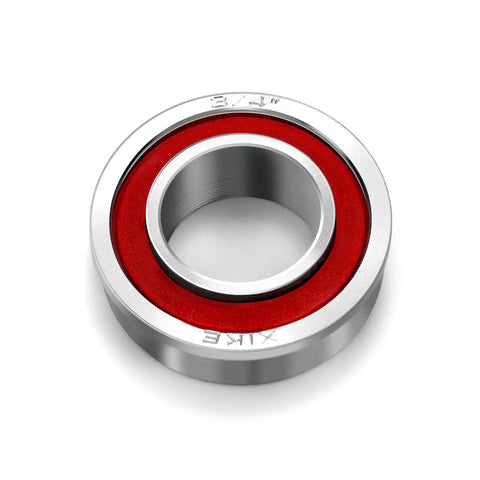 Heavy Duty Three Quarter Inch Roller Bearings For Lawn Mowers And Yard Gear Smooth Spinning Galvanized Carbon Steel Replacement Parts 10 Pack close-up view of a red and silver roller bearing