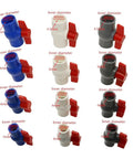 Heavy Duty PVC Ball Valve And U PVC Sliding Pipe Connector For Plumbing Repair Built Like A Tank With Smooth Rotation And Leak Proof Design For No Hassle Repairs On The Fly, showing various sizes.
