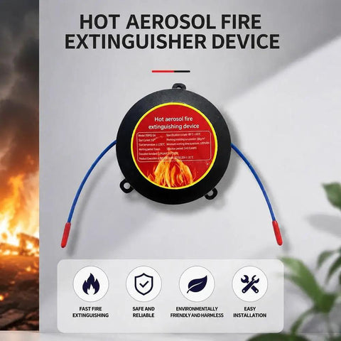 Automatic Aerosol Fire Extinguisher Simple Apply Fire Suppression Sticker For Car Under Hoods And Breaker Panels Heat Powered device with red and blue features.