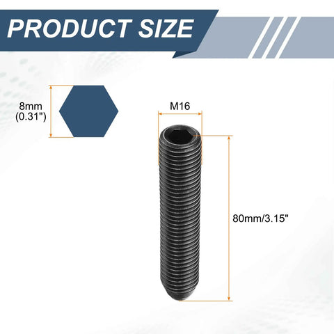 2Pcs High Carbon Steel M16X80MM Hex Socket Screw Thread Ball Plunger dimensions 8mm ball head and 80mm length chart.