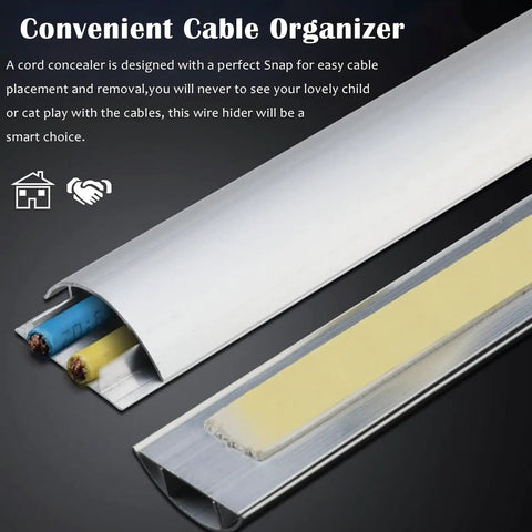 60 Inch Aluminum Alloy Cable Raceway Self Adhesive Cable Management Strips With Cover 2 Pack Floor Cable Protector open view