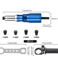 Cordless Drill Rivet Attachment With Quick Change Head Pro Grade Nut Tool Adapter, 17.2cm metal body, 2.4mm-4.8mm heads