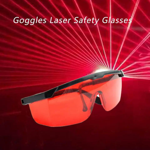 Pro Grade Laser Safety Glasses 2 Pack With Rich Red Lenses For Complete 190Nm To 540Nm Blocking against red laser backdrop.