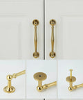 Premium Solid Brass Cabinet Pulls 5 Pack With 5 Inch Center Hole gold drawer handles on white cabinet doors.