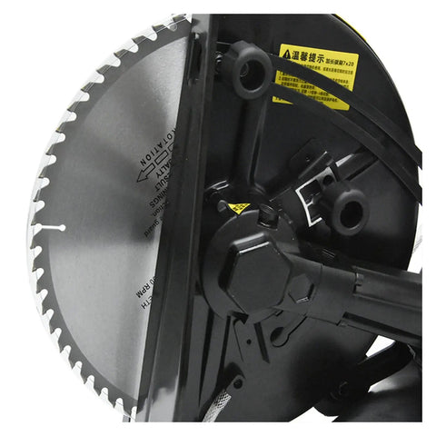 Close-up of Heavy Duty 6800W Electric Circular Saw blade showing metal teeth, designed for precise cuts through various materials.