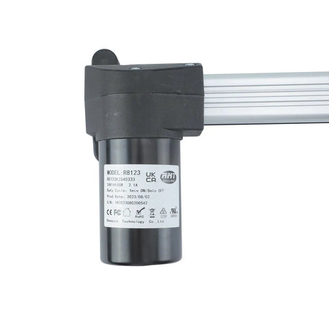 Heavy Duty Linear Actuator Replaces RMT R8123k2s40333 close-up view of motor with label and mounting bracket for recliner use.