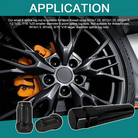 Premium 6 Point Spline Lug Nut Key For Stubborn Anti Theft Wheel Locks Quick Swivel Tuner Socket With 3 4 And 13 16 Inch Hex Shank placed near a wheel.