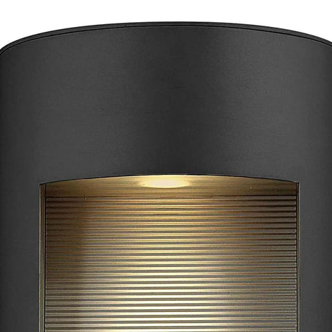 Close-up of Rock-Solid Aluminum 2 Light Outdoor Wall Lantern In A Modern Style With A Slick Satin Black Finish and LED light.