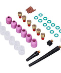 Rock Hard TIG Welding Torch Accessory Kit features purple ceramic cups, copper collets, and gas lens parts for welding.