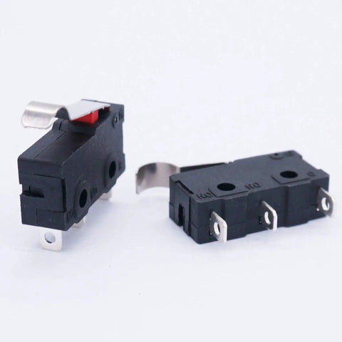 Ten Pack Tiny Micro Limit Switches With SPDT Action 5A 125V 250V AC, 1NO 1NC, 19Mm Lever Arm, Semi Circular Arc, Snap Action Button
