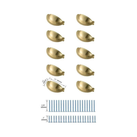 Buttery Smooth Brushed Gold Zinc Alloy Cabinet Pulls Slick Cup Design With Included Screws Rust Resistant Indoor Hardware Multipack. Ten handles and screws included.