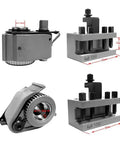 Quick Change Tool Post Holder For Mini Lathe With Multifix Style Pro Grade, shown with steel holders and gear profile