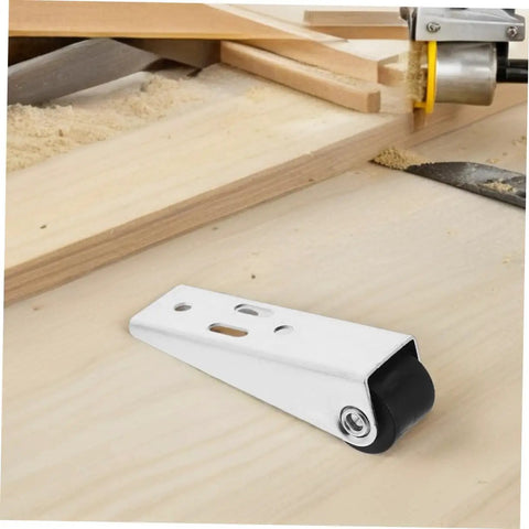 Rock Solid Four Piece Sliding Door Bottom Support Wheels Heavy Duty Rollers with black wheel on a wooden surface for barn door use.