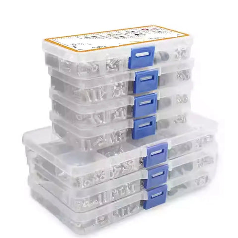 Stacked 20 box pack of All In One Set Screw Kit With Screws, Washers, And Seal Rings For Homeowners, DIYers, Mechanics, and Industrial Workers