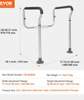 Built Tough Toilet Safety Rail With Padded Armrests, adjustable frame shown with dimensions and height, perfect for elderly support.
