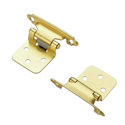 Heavy Duty Gold Cabinet Hinges Half Inch Overlay 30 Pack With Black Screws And Silent Door Bumpers close-up view of hinges.