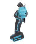Battery powered mini circular saw in blue and black, 3 inch handheld design for fast wood cutting.