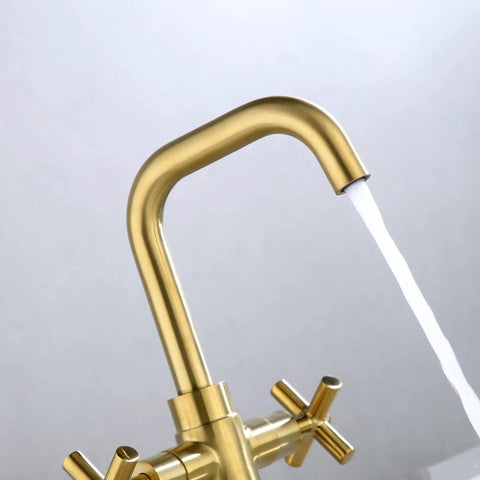 Modern Brushed Gold Bathroom Sink Faucet With 360 Degree Swivel Spout, 4 Inch Single Hole Or 3 Hole Centerset, 1.2 GPM Soft Water Flow