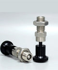 Straight Shooter Index Plunger With Fine Thread Lock Pin And Aluminum Twist Knob smooth ride design shown from angled view.