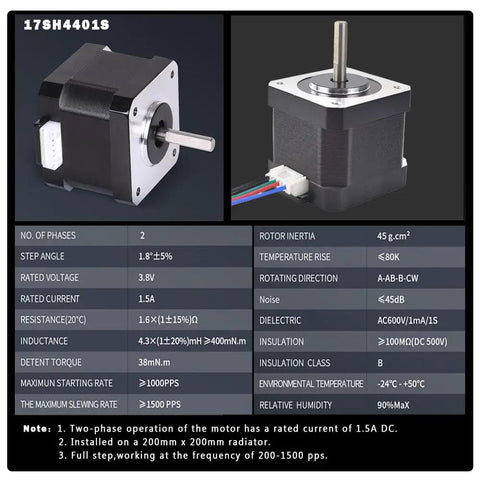 Beefy Torque Stepper Motor With 1m Cable For 3D Printers CNC Routers Laser Engravers Robotics And Mechanical Arms specs chart