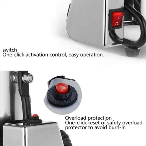 Close-up of Electric Grain Grinder And Powder Mill For Herbs Coffee Beans And Cereals 110V with overload protection switch.