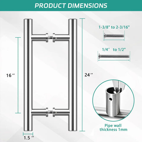 24 Inch Barn Door Handle Built Like A Tank With Heavy Duty 304 Stainless Steel Smooth Gliding Pull Bar dimensions illustration.