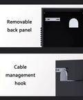 Features of Tough As Nails EV Charger Cover Protector, showing removable back panel and cable management hook.